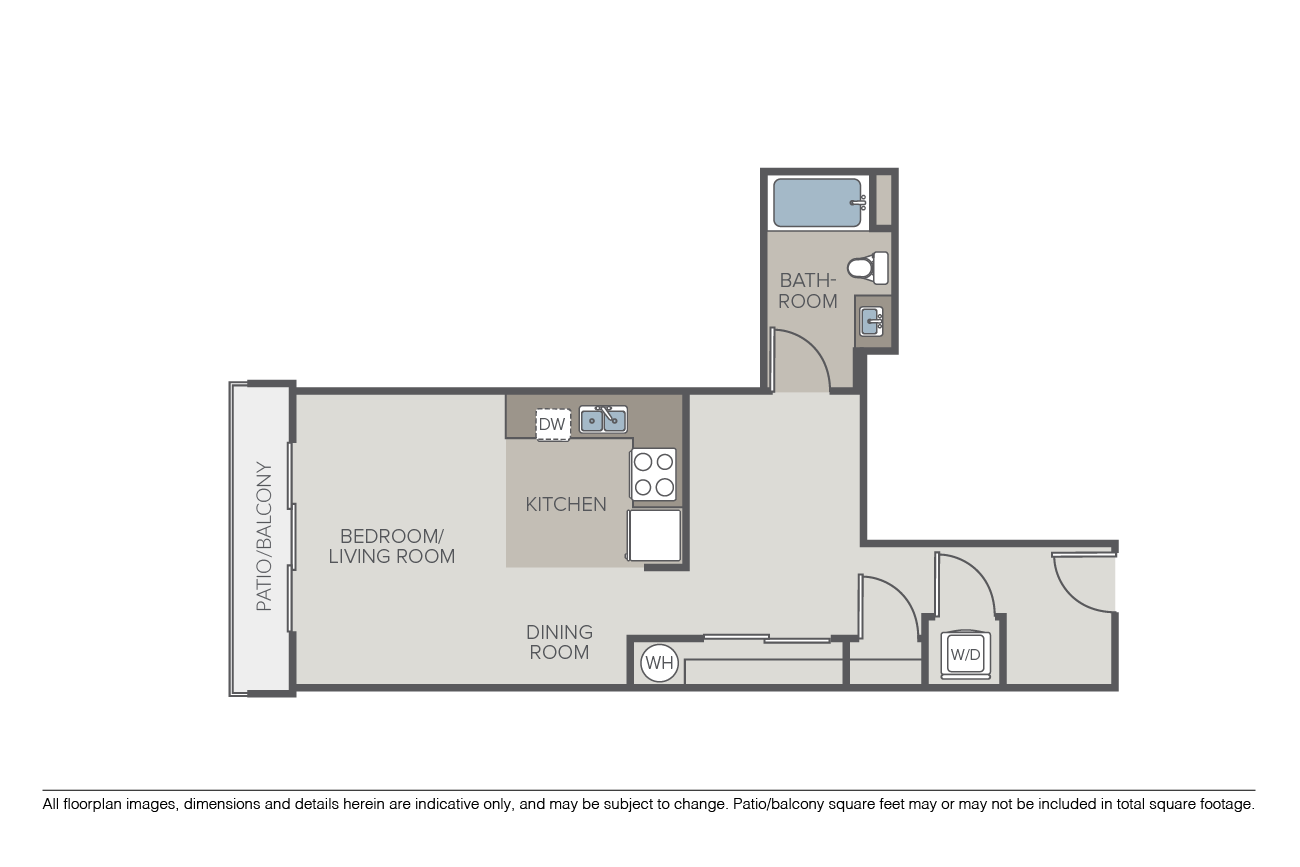 Floor plan for studio, 1 bath, 561 sqft